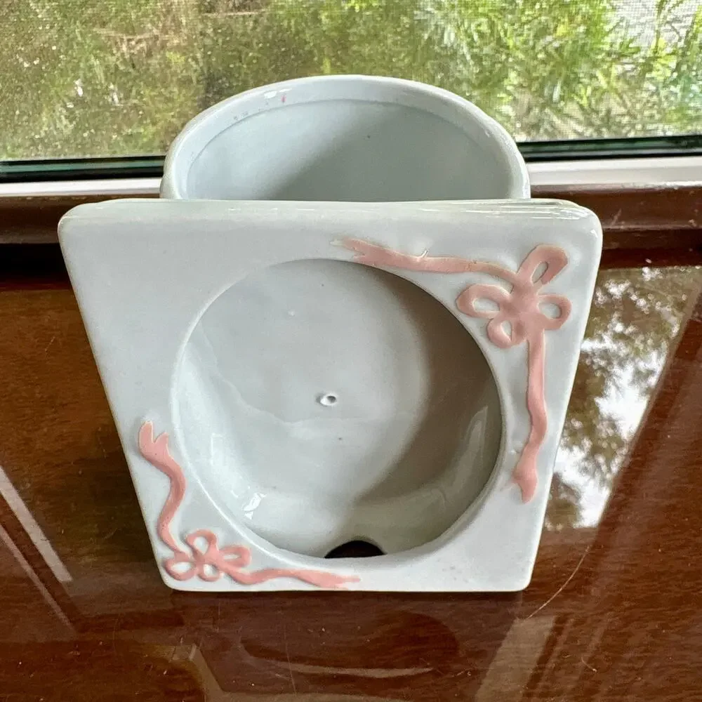 Vintage 1991 Geerlings Ceramic Planter Picture Frame Pink Bow